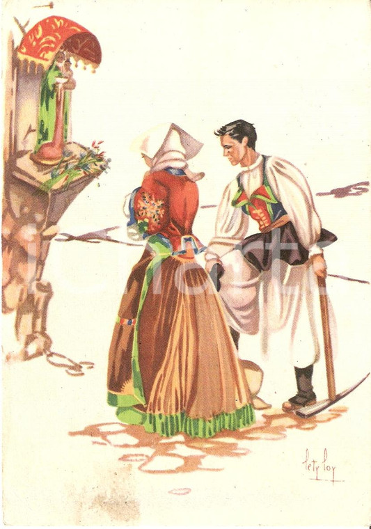 1940 ATZARA (NU) Costumi sardi LETY LOY *Cartolina postale ILLUSTRATA FG VG