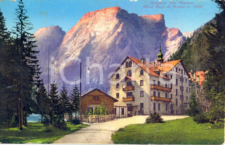 1925 ca BOLZANO Hotel LAGO DI BRAIES e Dolomiti VAL PUSTERIA *Cartolina  FP NV