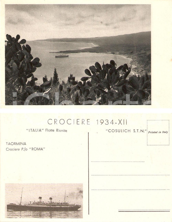 1934 TAORMINA (ME) COSULICH ITALIA Flotte RIUNITE Piroscafo ROMA Cartolina FP NV