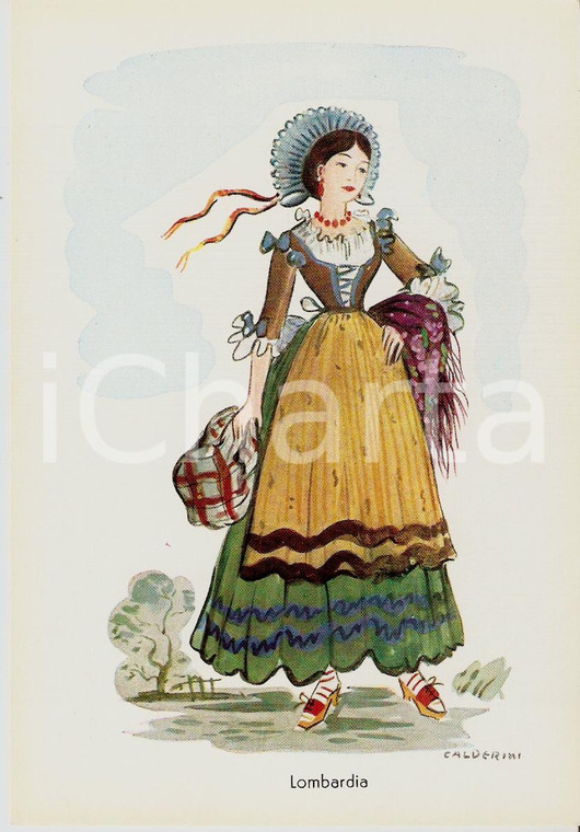 1960 ca LOMBARDIA Costumi regionali Ill. E. CALDERINI *Cartolina postale FG NV
