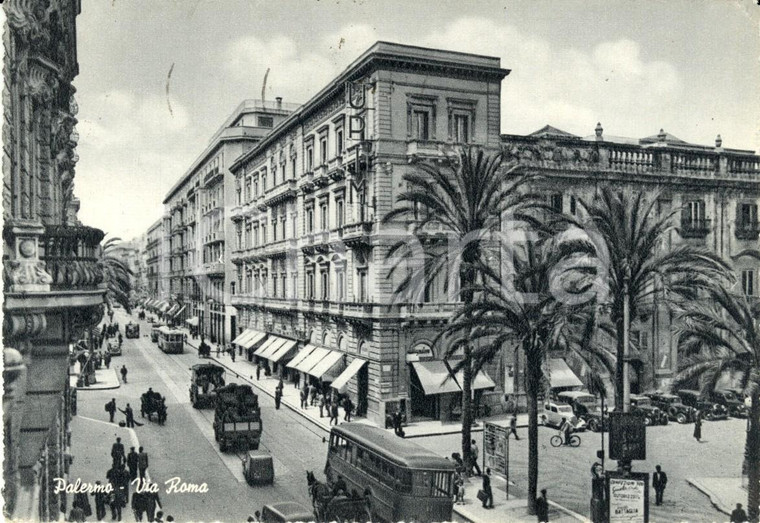 1954 PALERMO Veduta di Via ROMA *Cartolina postale ANIMATA con corriera FG VG