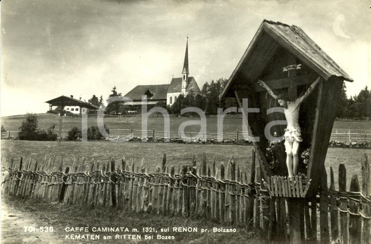 1958 RENON (BZ) Panorama chiesa e crocifisso Pubblicità CAFFE' CAMINATA *FP VG