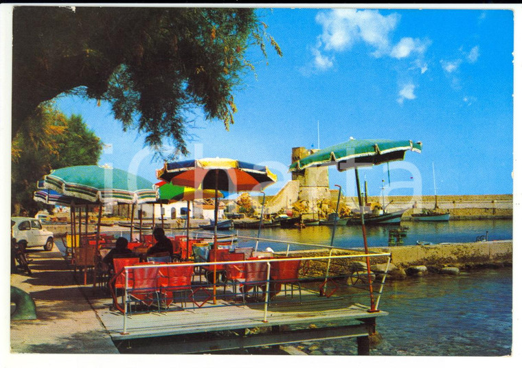 1970 ca ISOLA D'ELBA (LI) Torre Medicea e terrazza bar a MARCIANA *Cartolina FG