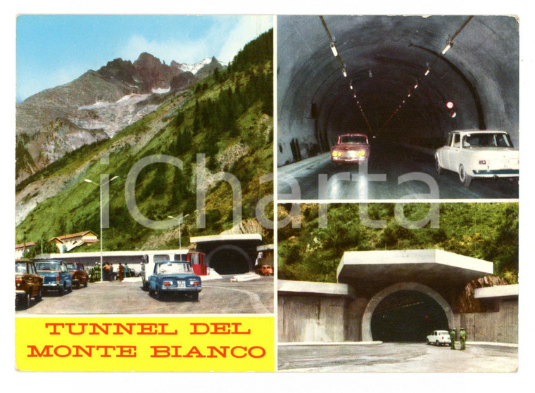 1965 COURMAYEUR (AO) Tunnel Monte Bianco con ALFA ROMEO GIULIA *Cartolina FG VG