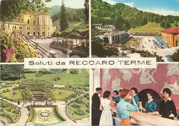 1965 ca RECOARO TERME (VI) Prete beve acqua termale - Vedutine *Cartolina FG VG