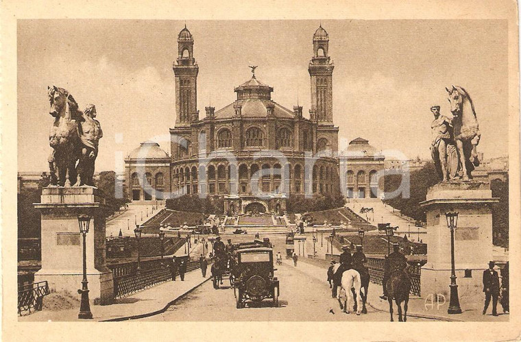 1920 ca PARIS TROCADERO e Pont d'Iéna percorso da automobili e cavalli Cartolina