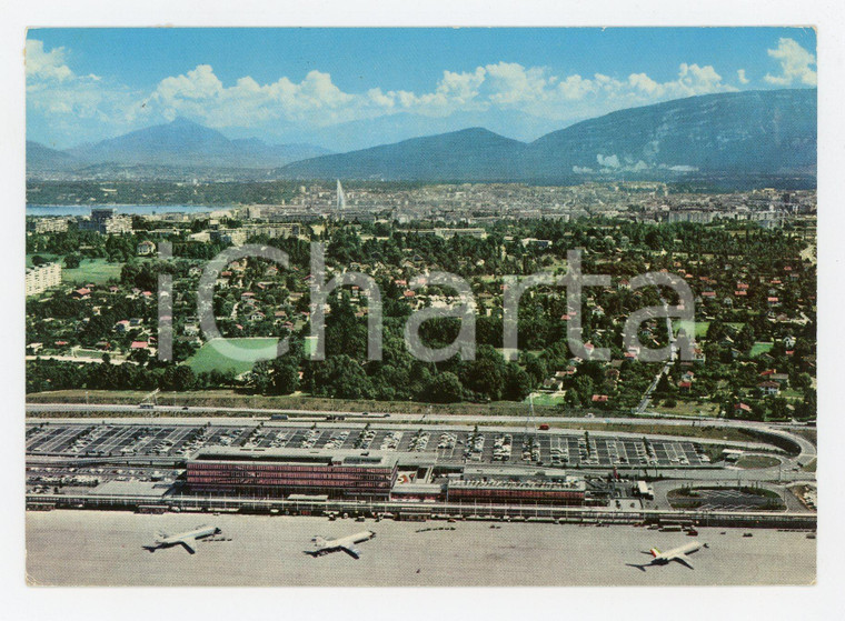 1971 GENEVE COINTRIN Vue aérienne aéroport et ville *Cartolina VINTAGE FG VG