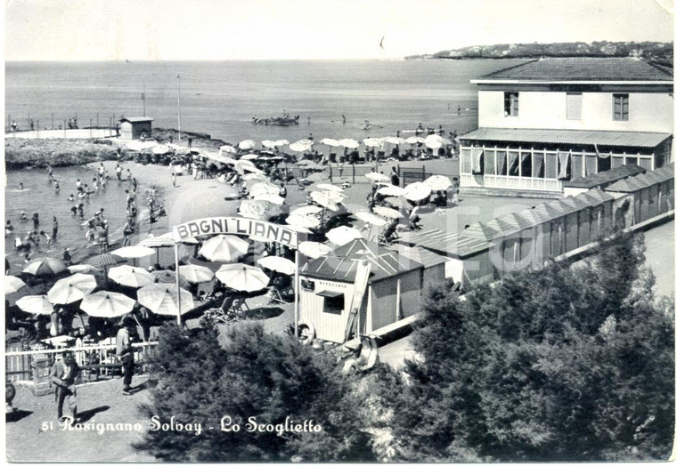 1956 ROSIGNANO SOLVAY Bagni LIANA Ristorante LO SCOGLIETTO *Cartolina ANIMATA