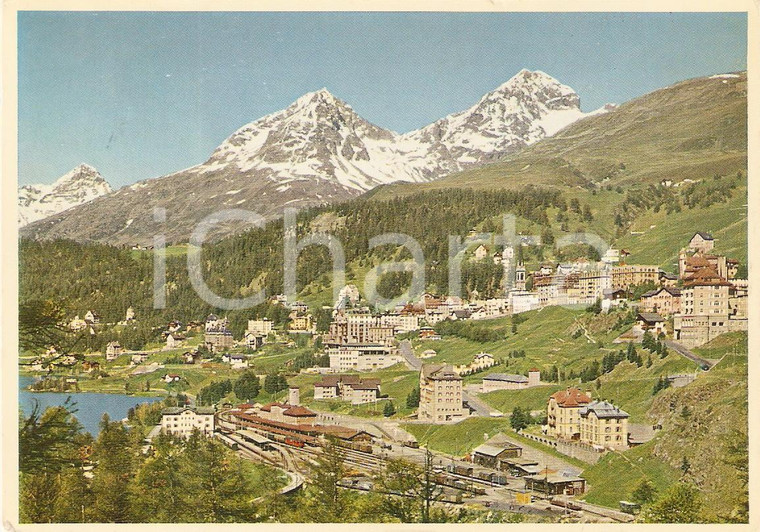 1967 ST. MORITZ (SVIZZERA) Panorama con PIZ JULIER e Albana *Cartolina FG VG