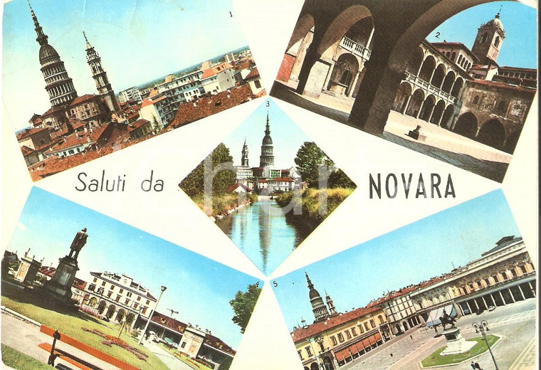 1970 ca NOVARA Vedutine con broletto e stazione ferroviaria *Cartolina FG VG