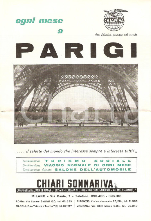 1960 ca PARIS Al Salone dell'Automobile con Viaggi CHIARI SOMMARIVA *Opuscolo