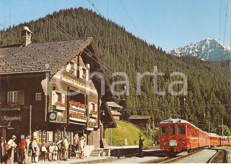 1975 LANGWIES (SVIZZERA) Stazione ferroviaria Rhätische Bahn Cartolina ANIMATA