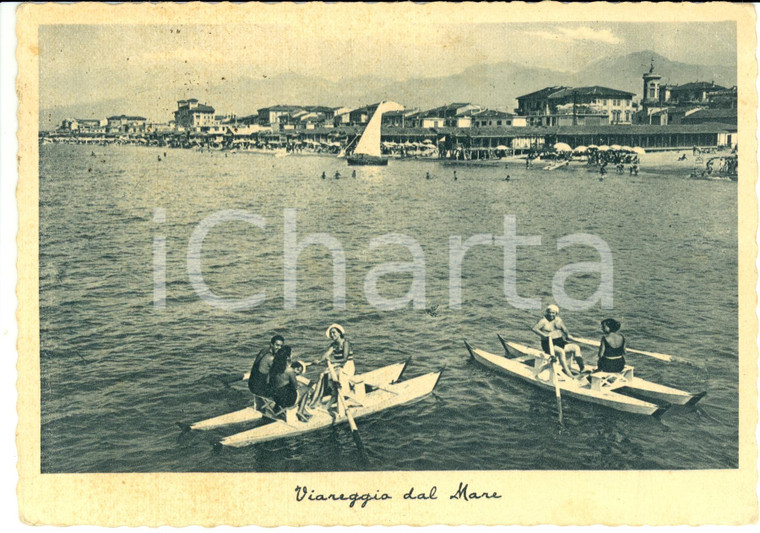 1941 VIAREGGIO (LU) Veduta panoramica con pedalò  *Cartolina ANIMATA FG VG