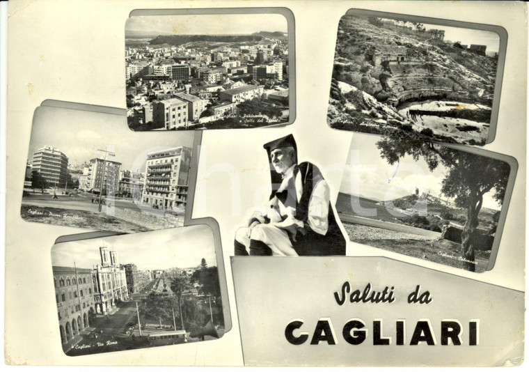 1957 CAGLIARI  Vedutine con  ANFITEATRO ROMANO e CALAMOSCA *Cartolina FG VG