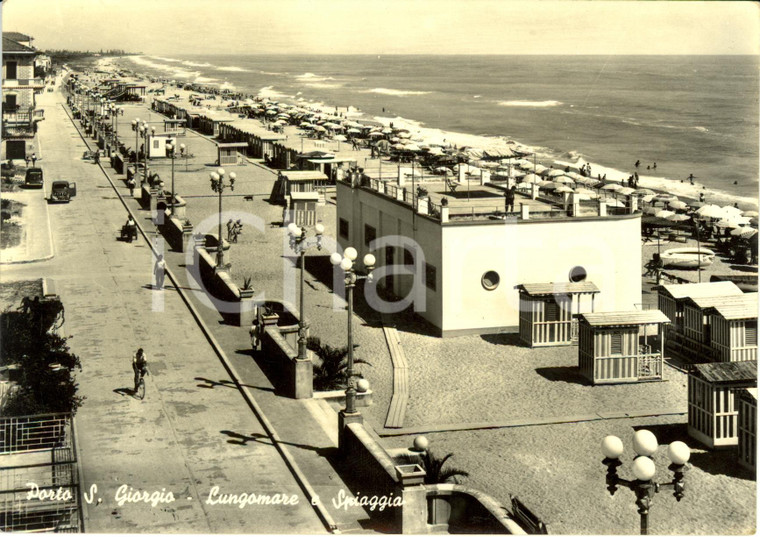 1956 PORTO SAN GIORGIO (FM) Veduta lungomare e spiaggia *Cartolina ANIMATA FG VG
