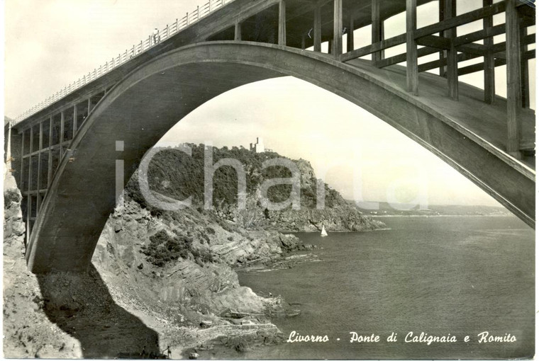 1955 ca LIVORNO Il ponte CALIGNAIA e scogliera ROMITO *Cartolina FG VG