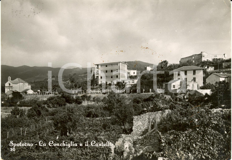 1957 SPOTORNO (SV) Veduta castello e casa vacanze CONCHIGLIA *Cartolina FG VG