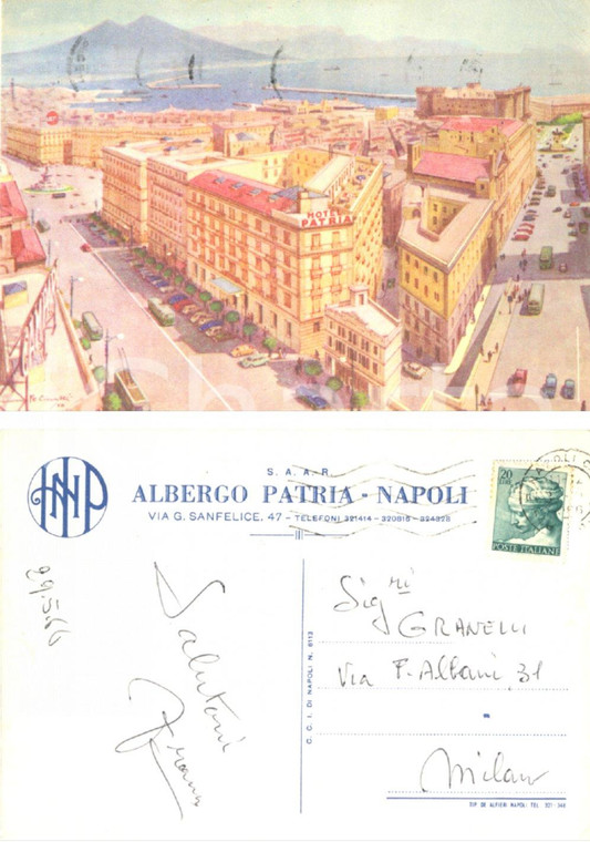 1966 NAPOLI Veduta aerea dell'albergo PATRIA *Cartolina FG VG ILLUSTRATA 