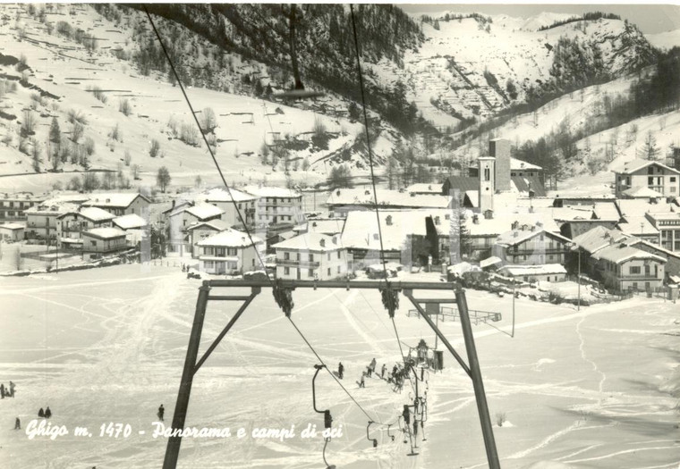 1957 PRALI (TO) Panorama e campi di sci presso GHIGO*Cartolina animata FG VG