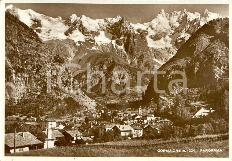 1943 COURMAYEUR (AO) Panorama paese e montagne *Cartolina postale FG VG