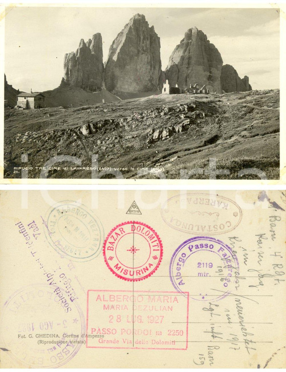 1927 BELLUNO Veduta Rifugio TRE CIME DI LAVAREDO verso le cime *Cartolina FP NV