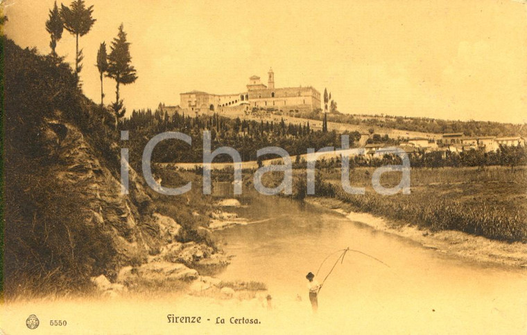 1910 FIRENZE Veduta CERTOSA e pescatore lungo il fiume GREVE *Cartolina FP VG