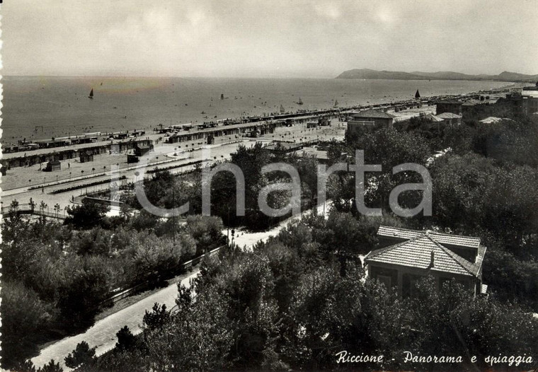 1953 RICCIONE (RN) Panorama della spiaggia e del lungomare *Cartolina FG VG