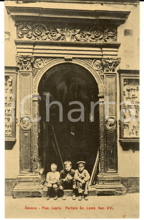 1910 ca GENOVA Piazza della Lepre - Portale *Cartolina animata con bambini FP NV