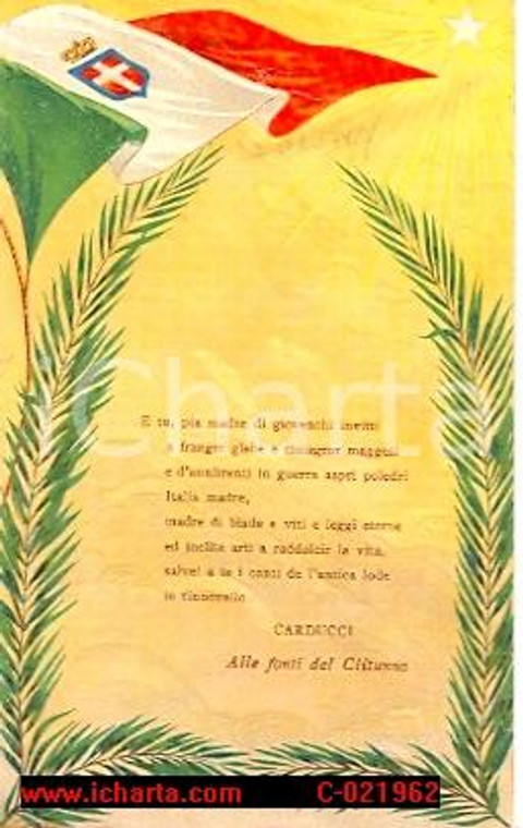 1930 ca BANDIERA ITALIANA Cartolina Giosué CARDUCCI