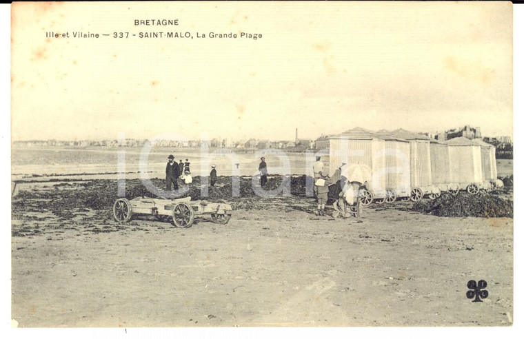 1900 BRETAGNE SAINT-MALO Cabines de plage sur roues *Carte postale VINTAGE