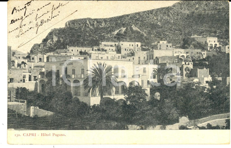 1912 CAPRI (NA) Hotel PAGANO *Cartolina Lucia ORSINI a Orsolina DEL VASTO FP VG
