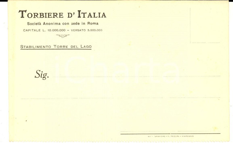 1910 ca TORRE DEL LAGO (LU) Società TORBIERE D'ITALIA *Cartolina INTESTATA FP NV