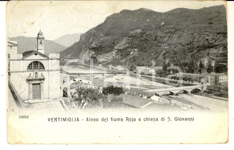 1909 VENTIMIGLIA (IM) Alveo fiume ROJA e chiesa SAN GIOVANNI *Cartolina FP VG