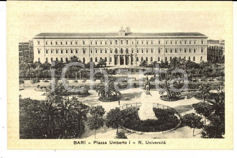 1930 ca BARI Piazza Umberto I e Regia Università *Cartolina FP NV