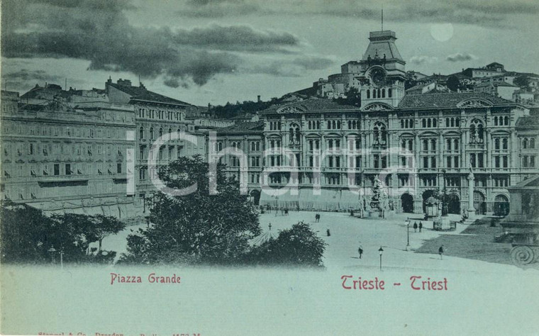 1900 ca TRIESTE Veduta di Piazza GRANDE *Cartolina ANIMATA FP NV