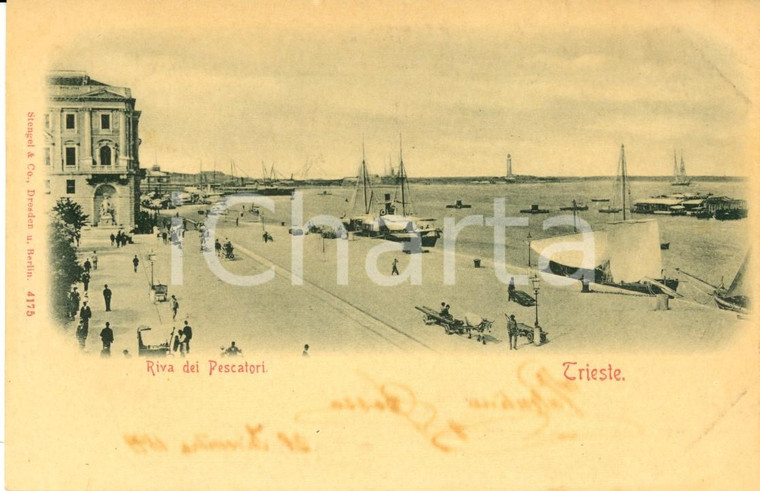 1900 ca TRIESTE Riva dei PESCATORI con barche all'attracco *Cartolina FP NV
