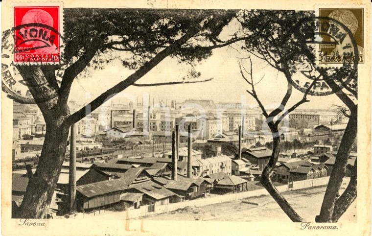 1931 SAVONA Veduta panoramica della città con ciminiere *Cartolina FP VG