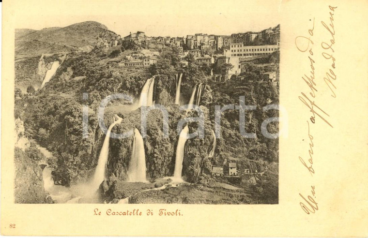 1900 TIVOLI (ROMA) Panorama del paese con cascatelle *Cartolina FP VG
