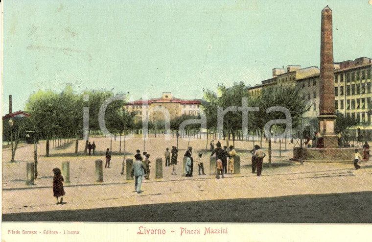 1902 LIVORNO Veduta di Piazza MAZZINI con obelisco e passanti *Cartolina FP VG