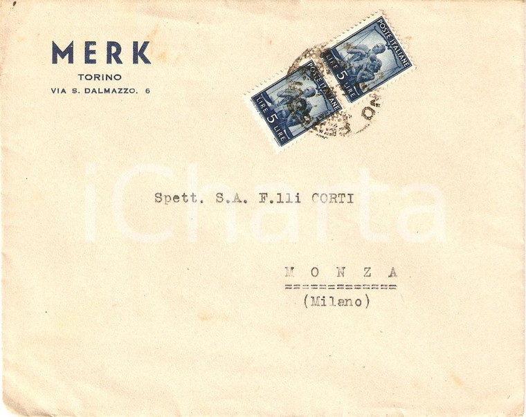 1950 circa TORINO Azienda MERK Via Dalmazzo *Busta intestata VG