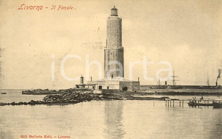 1900 ca LIVORNO Veduta del FANALE dei PISANI al porto *Cartolina postale VG NV
