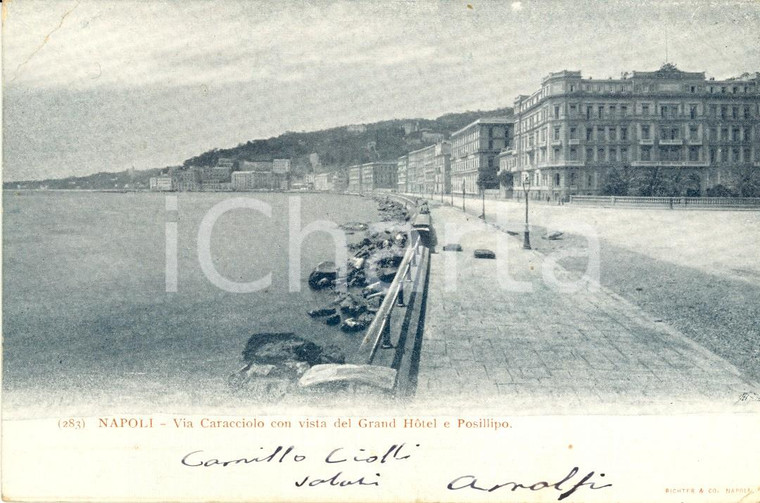 1900 NAPOLI Via CARACCIOLO con vista Grand Hotel e POSILLIPO *Cartolina FP VG