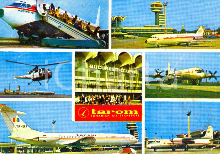 1970 ca ROMANIA Aeroporto BUCAREST-OTOPENI Aereo TAROM YR-IRA *Cartolina FG NV