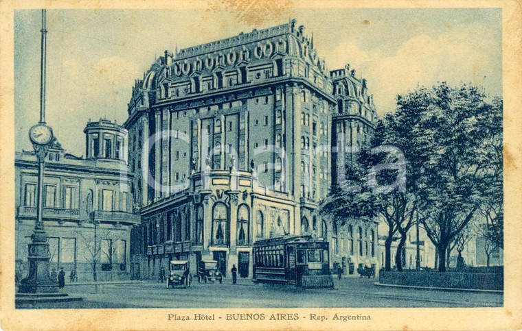 1928 BUENOS AIRES (ARGENTINA) Tram davanti al PLAZA HOTEL *Cartolina FP VG