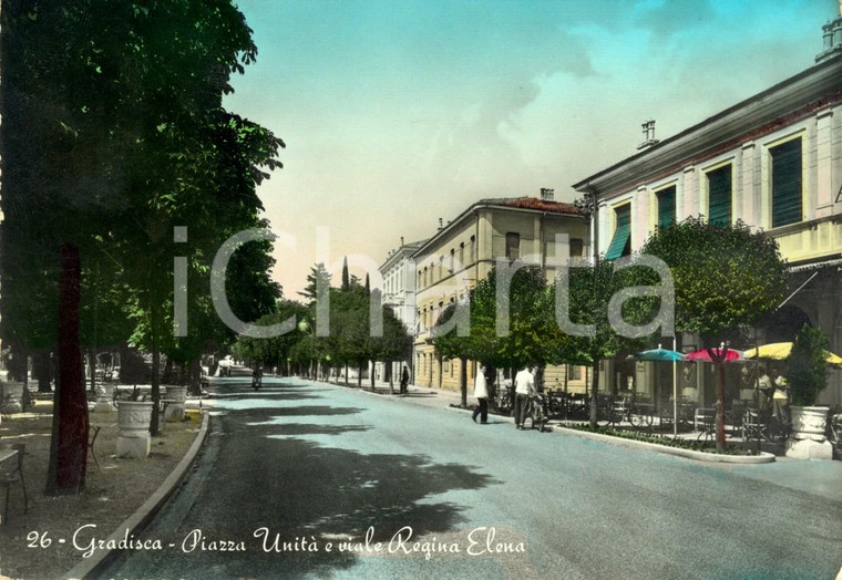 1962 GRADISCA D'ISONZO (GO) Piazza UNITA' e Viale REGINA ELENA *Cartolina FG VG