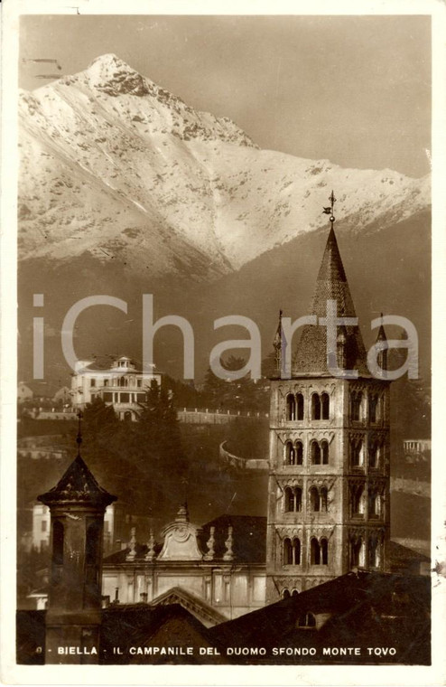 1940 ca BIELLA Il campanile del DUOMO con sfondo Monte TOVO *Cartolina FP VG