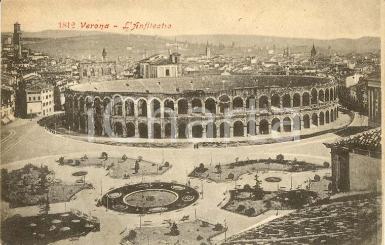 1910 ca VERONA Veduta dell'Anfiteatro e di Piazza BRA' *Cartolina FP VG