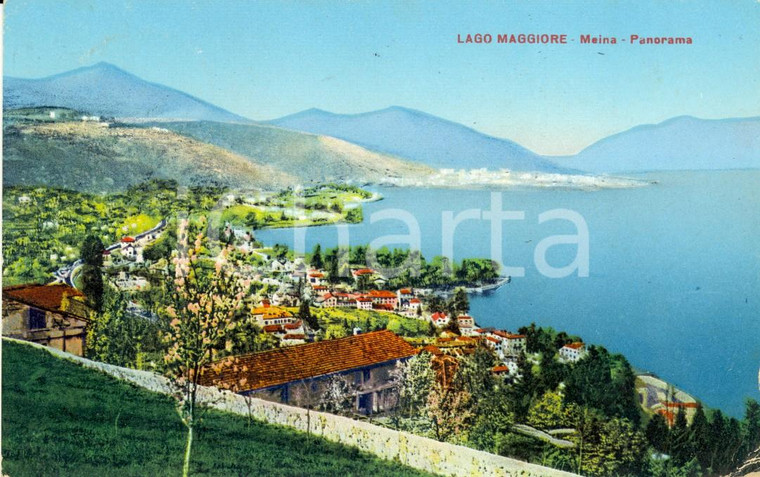 1932 MEINA (NO) Panorama paese e Lago MAGGIORE *Cartolina postale FP VG