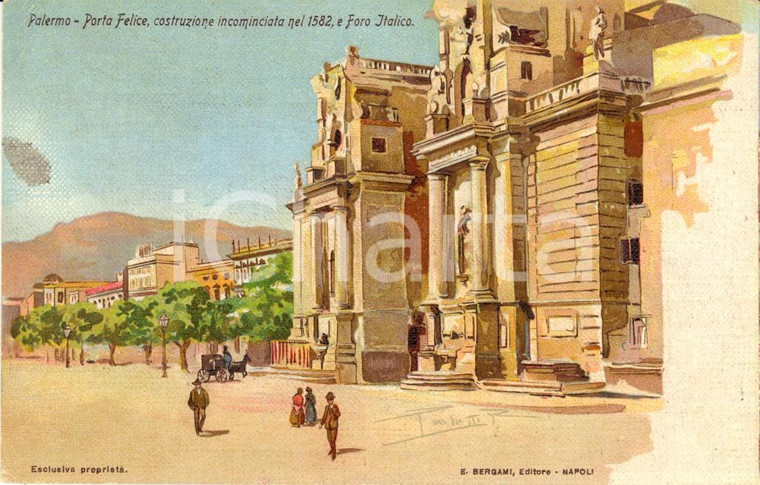 1909 PALERMO Veduta Porta FELICE e Foro ITALICO *Cartolina ANIMATA FP VG