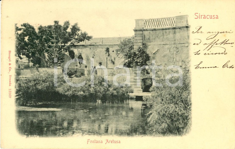 1902 SIRACUSA Veduta della Fonte ARETUSA sull'Isola di ORTIGIA *Cartolina FP VG